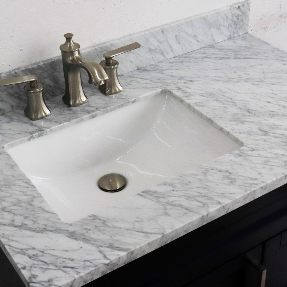 37" Single Sink Vanity, Blue Finish With White Carrara Marble