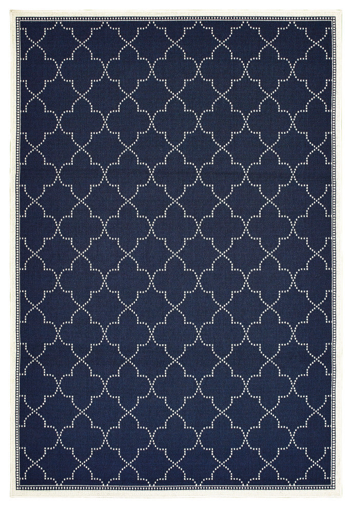 Martinique Simple Lattice Navy/ Ivory Indoor/Outdoor Area Rug, 7'10"x10'10"