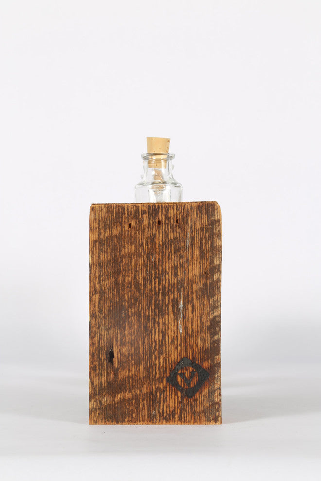 Glass Bud Vase Arrangement With Reclaimed Wood Holder, 5 Bottles