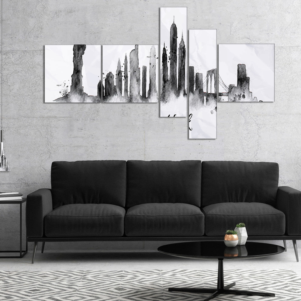 Silhouette Ink New York, Cityscape Canvas Art Print, 60"x32", 5 panels