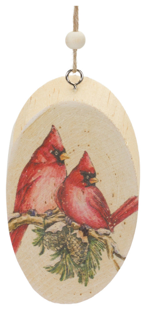 Wood Cardinal Bird Tree Disc Ornament, Set of 24