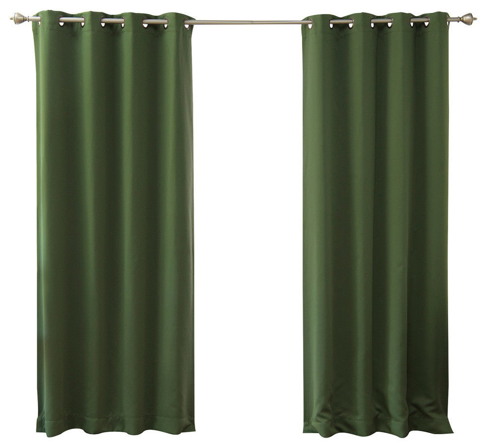 Solid Grommet Top Thermal Insulated Blackout Curtains, Moss, 96"