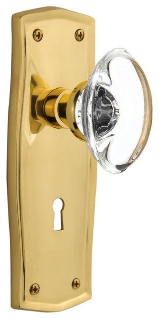 Single Prairie Plate With Oval Clear Crystal Knob, Polished Brass