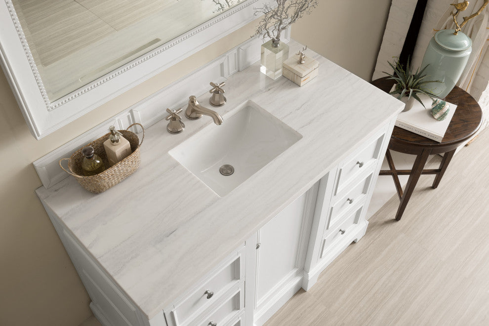 James Martin 825-V48-BW-3AF 48" Vanity In Bright White w/ Solid Surface Top