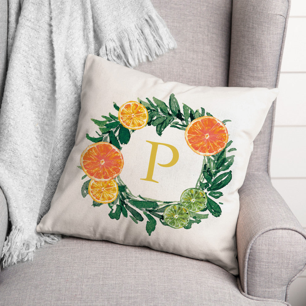 P Monogram Citrus 18x18 Indoor / Outdoor Pillow