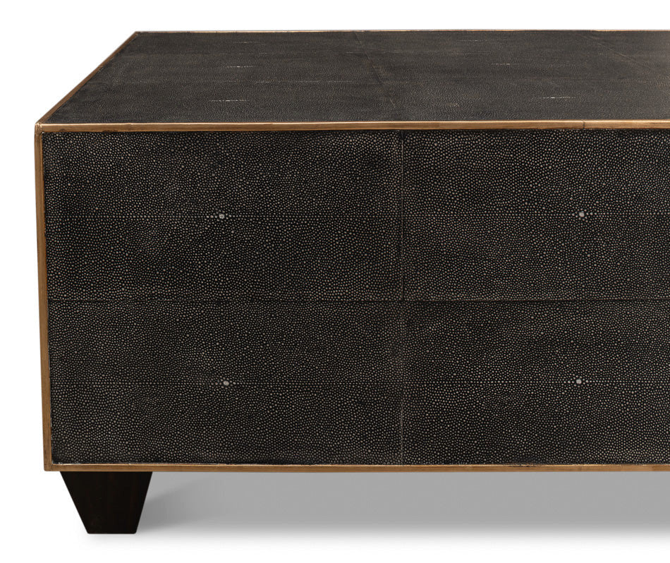 Gray Leather Shagreen Cocktail Coffee Table Rectangle
