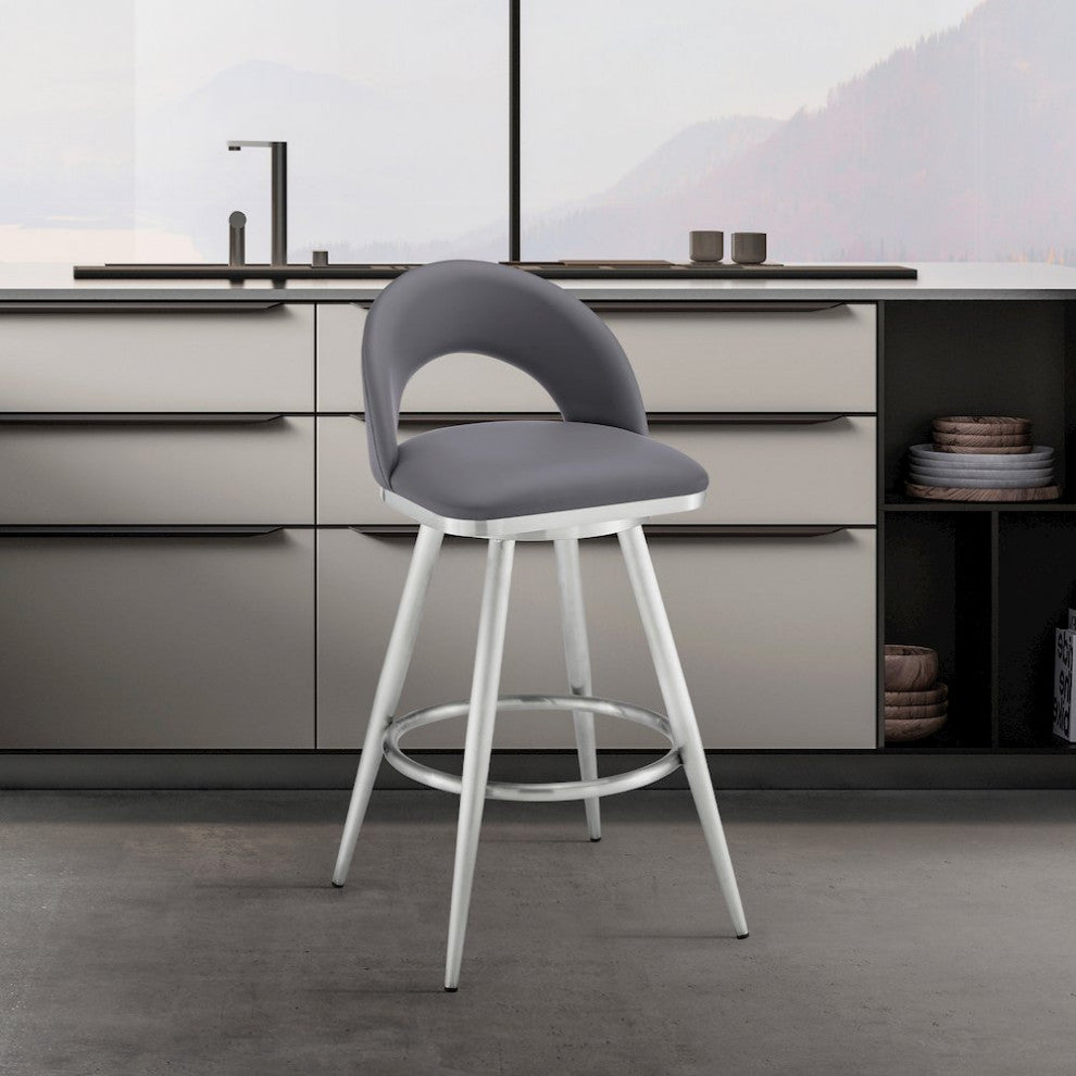 Charlotte Swivel Counter or Bar Stool in Faux Leather and Metal