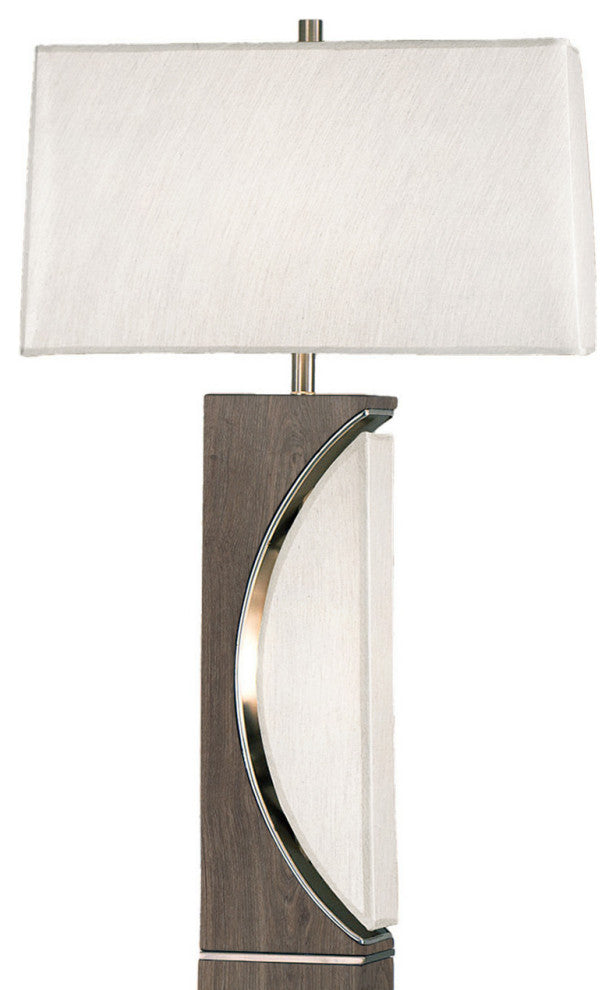 Half Moon Floor Lamp with Nightlight - Charcoal Gray, Etruscan Gold Linen Shade