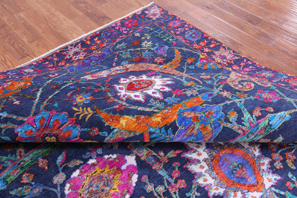Hand-Knotted Persian Sickle Leaf Design Wool and Silk Rug 9' 0" X 11' 9" Q11852