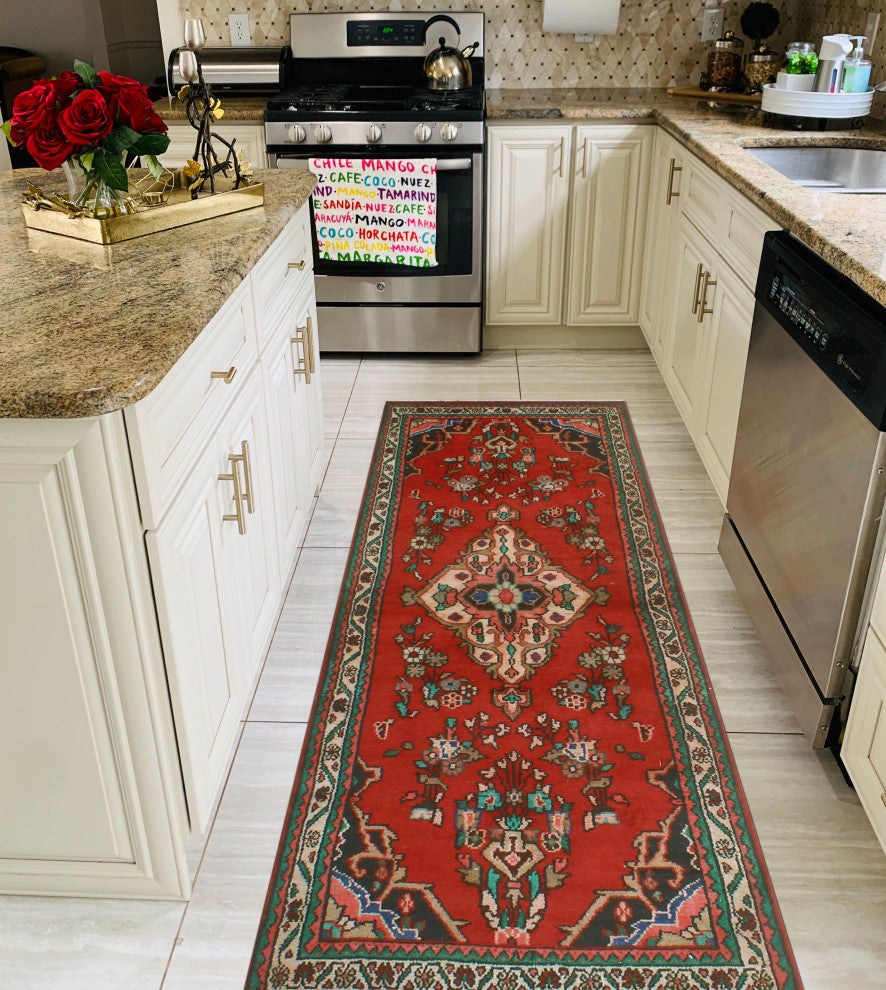 Fine Vintage Distressed Dirk Red/Beige Runner, 3'4x9'6