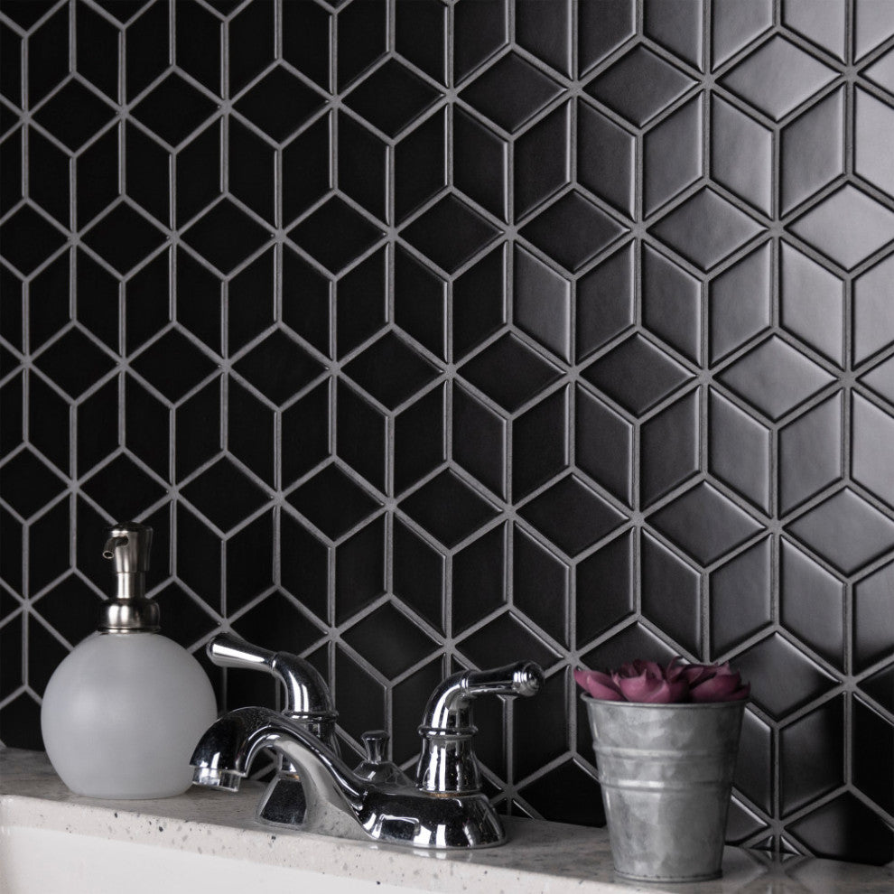 Metro Rhombus Matte Black Porcelain Floor and Wall Tile