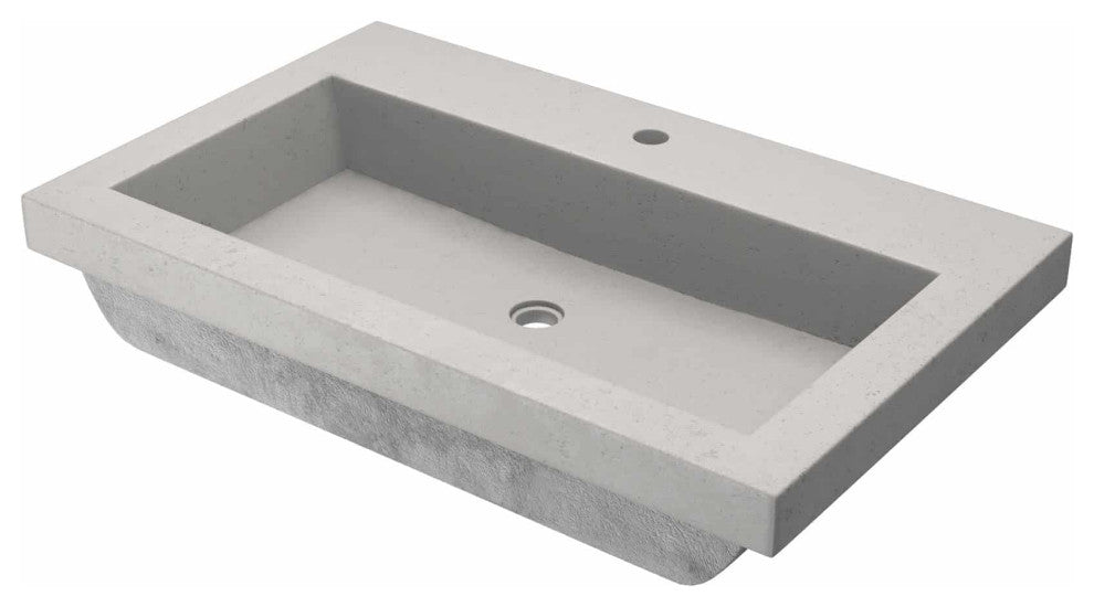 Trough 3019 Concrete Bathroom Sink, Ash, Single Faucet Hole