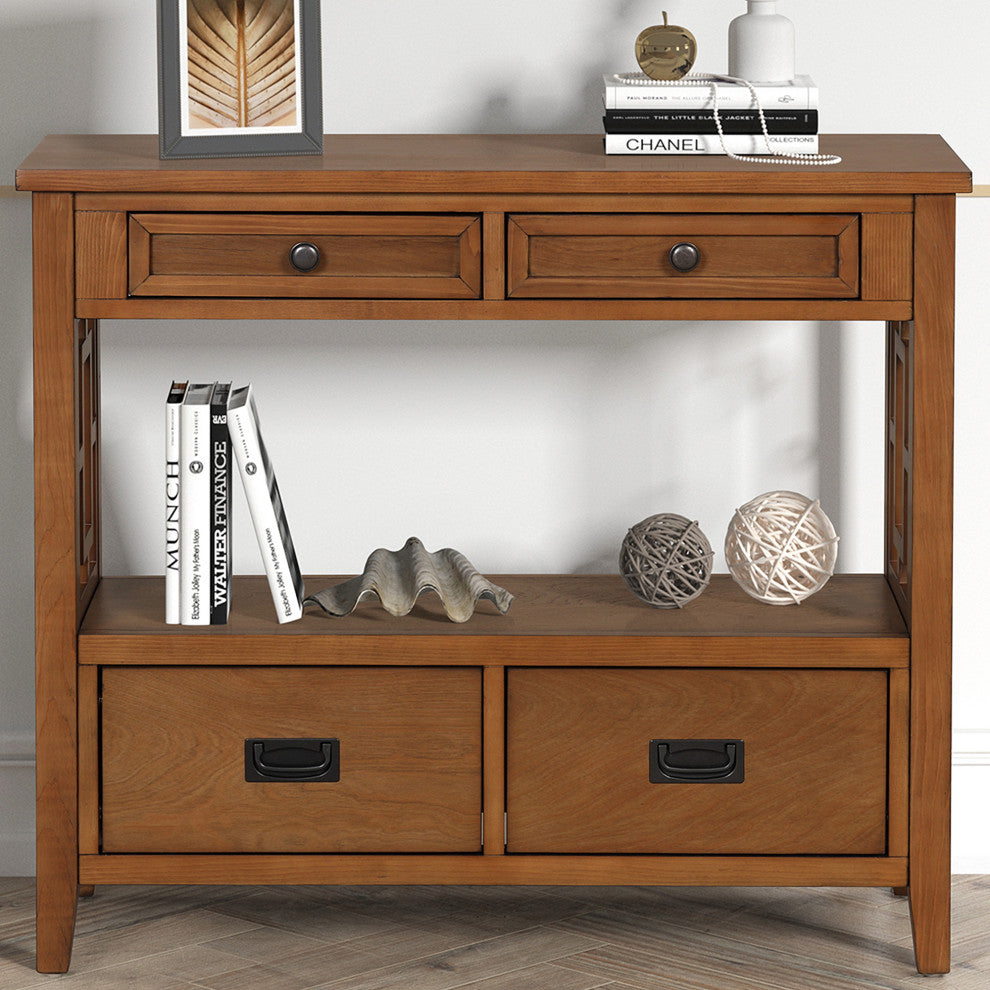 TATEUS  36" Farmhouse Pine Wood Console Table Entry Sofa Table with Drawers, Brown