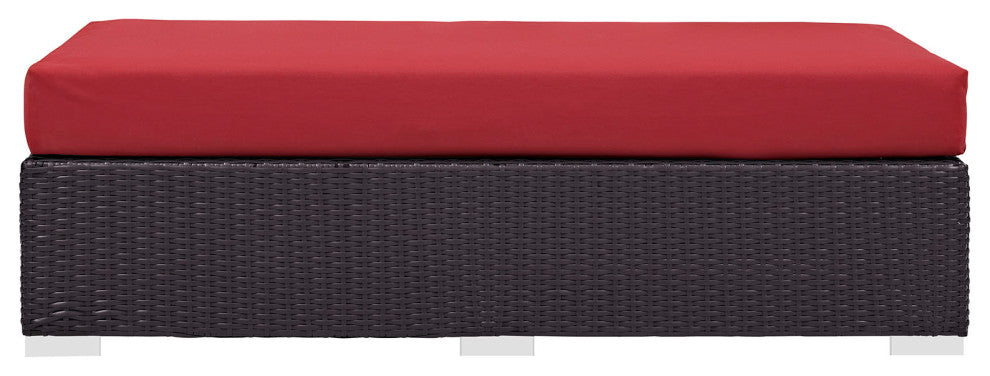 Convene Outdoor Patio Fabric Rectangle Ottoman, Espresso Red