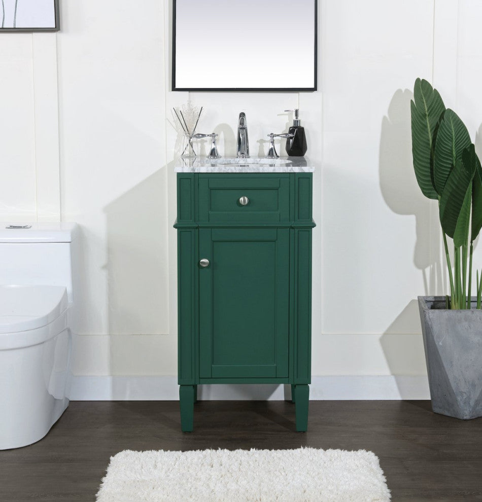 Home Living Vanity with Carrara White Marble Countertop, Green, 18", Single Sink