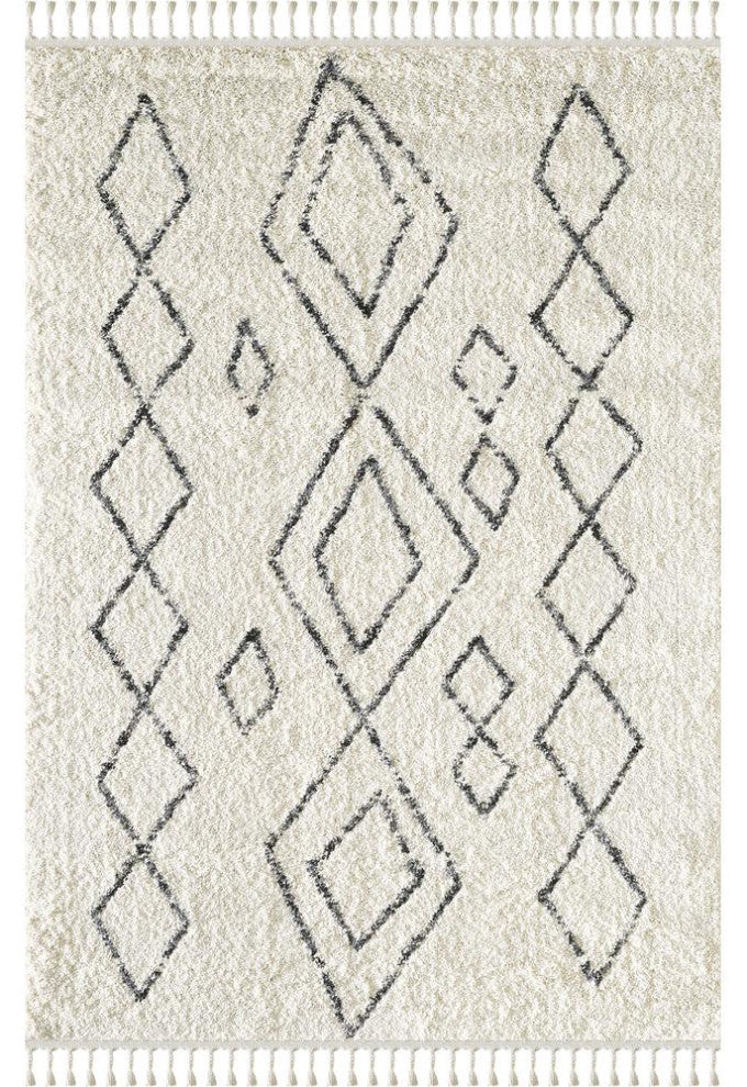 Abani Willow WIL130A Moroccan Diamond Print Ivory and Grey Area Rug