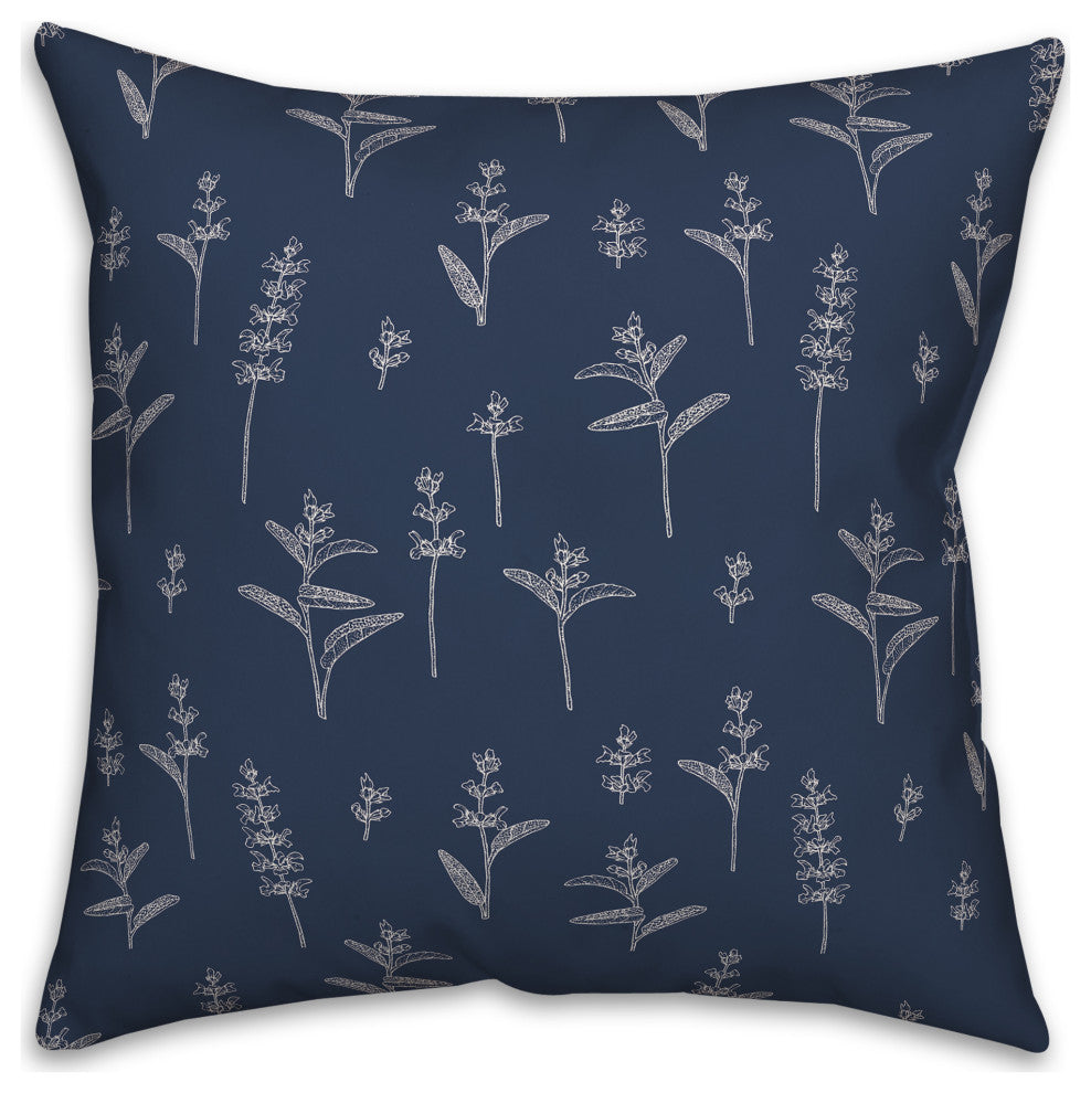 Navy Botanical Doodle Pattern 18x18 Spun Poly Pillow