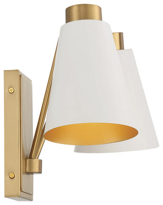 2-Light Wall Sconce, Matte Black With Natural Brass, White With Natural Brass