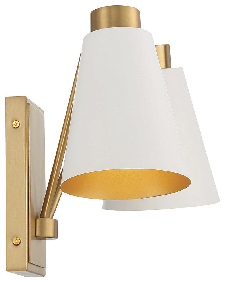 2-Light Wall Sconce, Matte Black With Natural Brass, White With Natural Brass