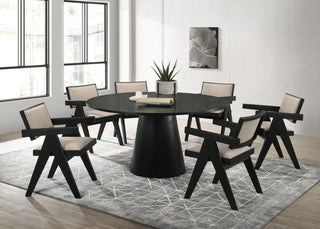 Jasper 7Pc Ebony Black 59"W Round Dining Set with Pedestal Base