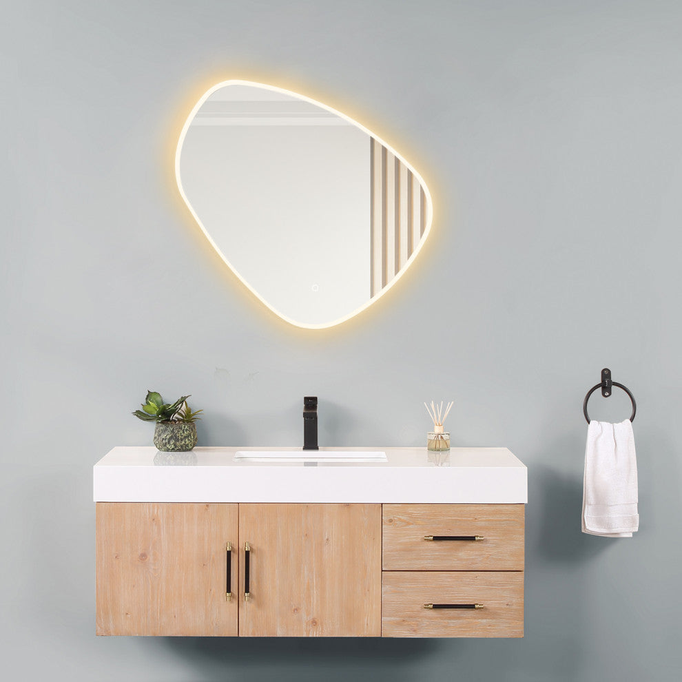 Rasso Novelty Frameless Bathroom Vanity LED Lighted Wall Mirror, 32"