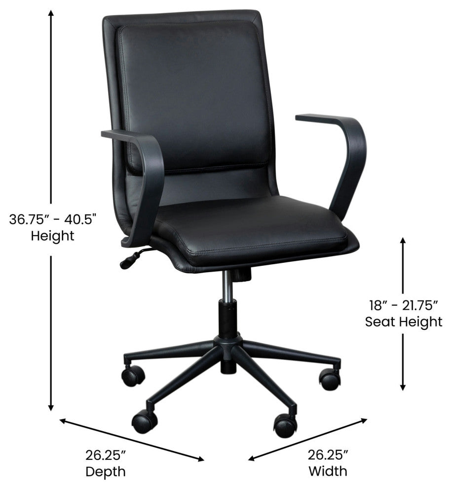 James Mid-Back Executive Upholstered Office Chair with Arms, Black/Black