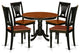 5 Pc Set, Round Small Table And 4 Wood Dinette Chairs In Black And Cherry
