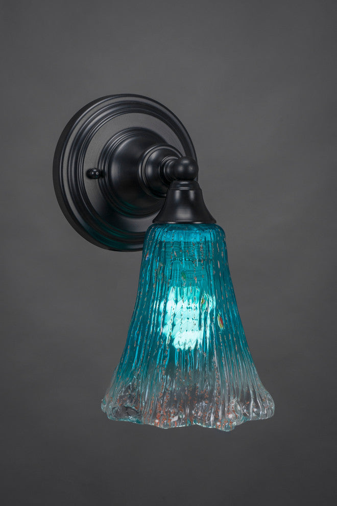 1-Light Wall Sconce, Matte Black/Teal Crystal