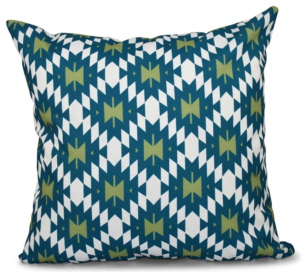 Jodhpur Kilim 2, Geometric Print Pillow, Teal, 16"x16"
