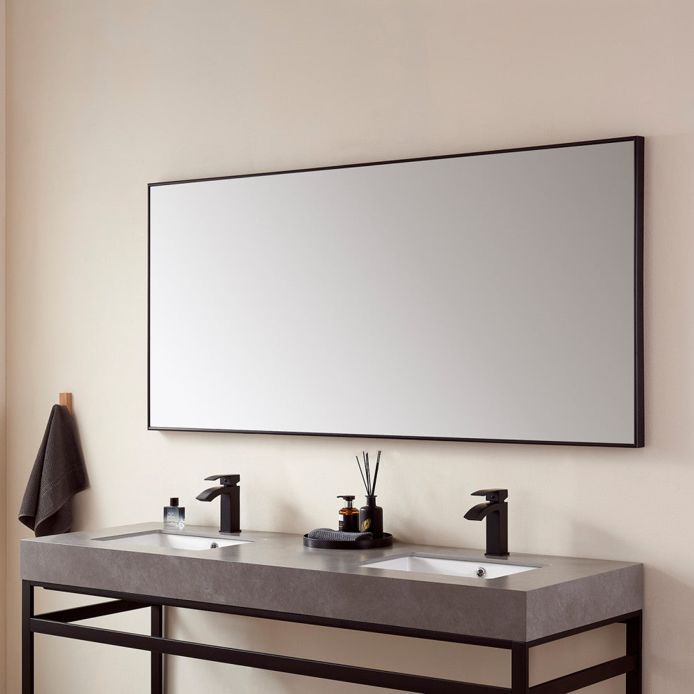 Viella Rectangular Aluminum Wall Mounted Mirror, Matte Black, 72"