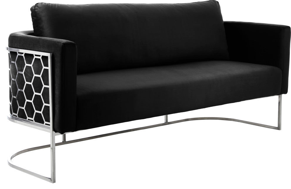 Casa Velvet Upholstered Sofa, Black, Chrome Finish