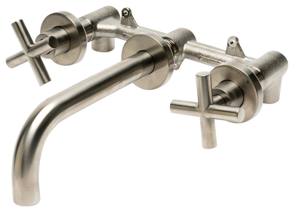 AB1035-BN Brushed Nickel 8" Widespread Wall-Mounted Cross Handle Faucet