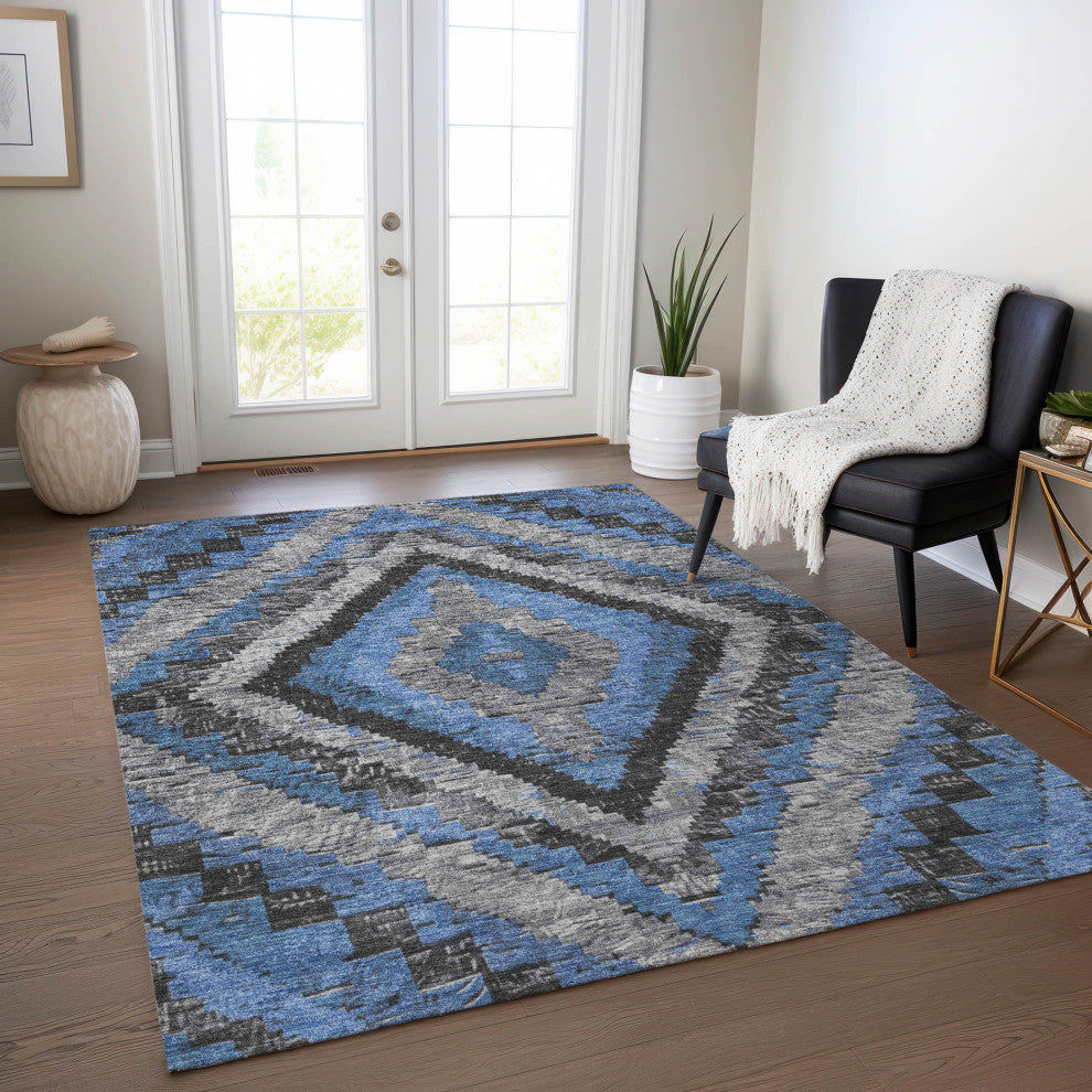 Machine Washable Indoor/Outdoor Chantille ACN1890 Blue 8' x 10' Rug