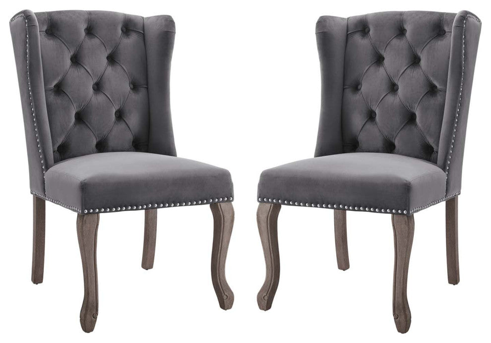 Side Dining Chair, Set of 2, Velvet, Gray, Modern, Cafe Bistro Restaurant