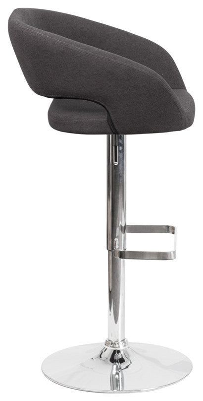 Contemporary Charcoal Fabric Adjustable Barstool With Chrome Base