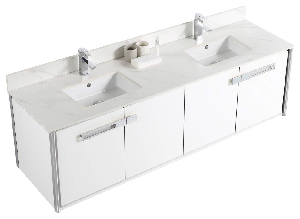 Oakville Wall Mount Bathroom Vanity, White Matte, 72", Chrome Hardware