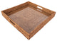 Square Serving Ottoman Trays with Glass Insert, Honey Brown, 20"x 20"x 3"