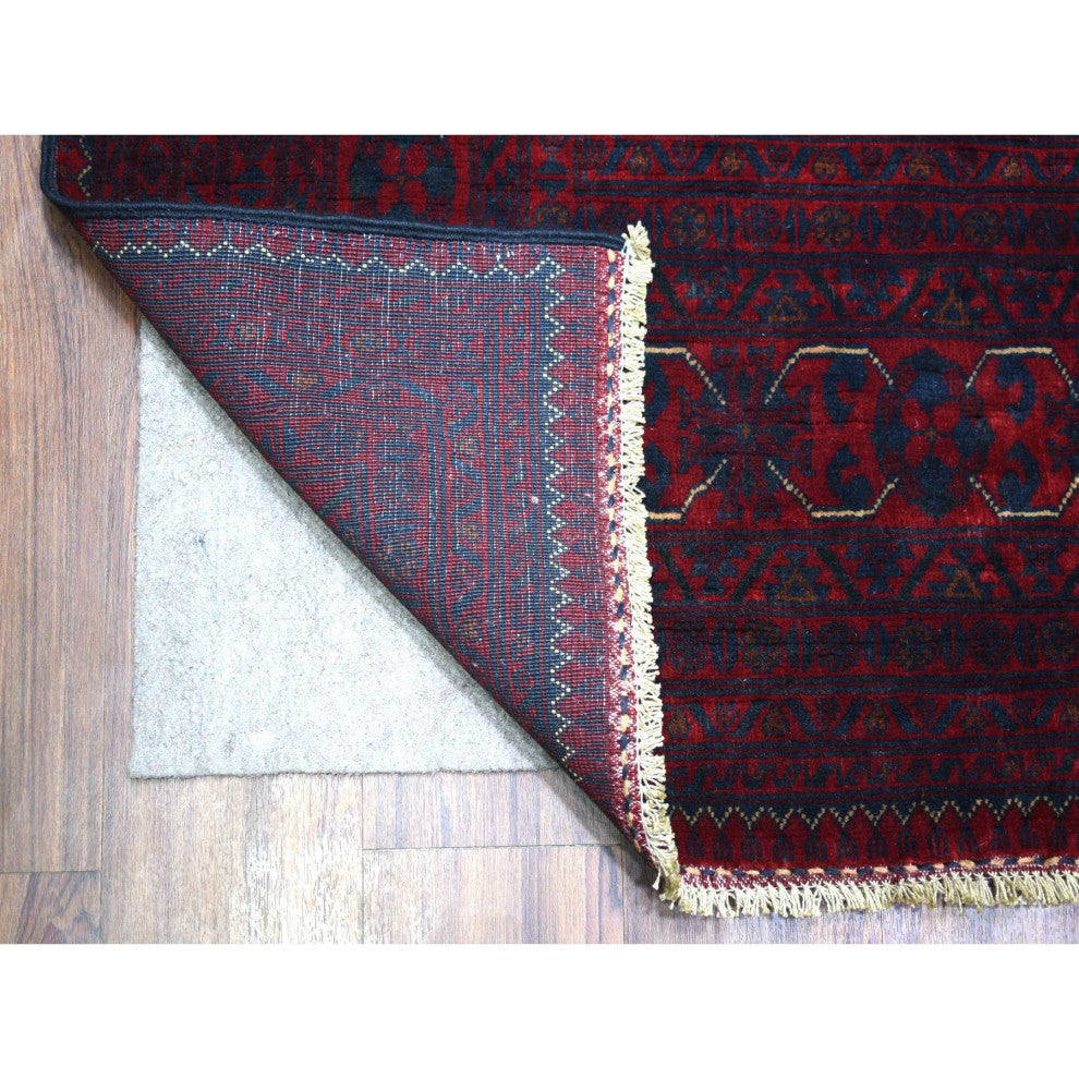 Deep and Saturated Red Soft Wool Hand Knotted Afghan Khamyab Rug, 9'10"x13'0"