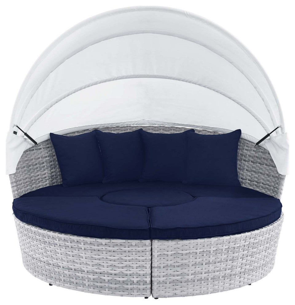 Scottsdale Canopy Sunbrellaï¿½ Outdoor Patio Daybed Light Gray Navy -4443