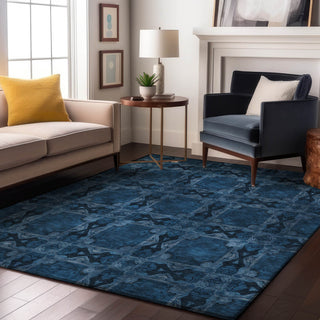 Premium Machine Washable Mayfield AMF564 Navy 3' x 5' Rug