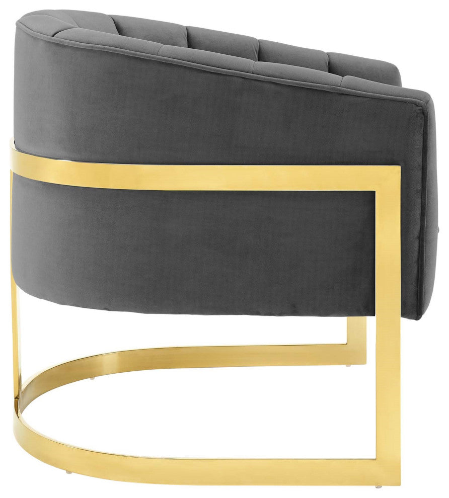 Velvet, Glamour Accent Chair, Luxe Glam Gold Club Chair, Grey
