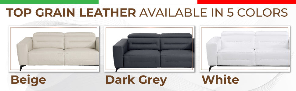 Arezzo Genuine Italian Leather Modern Sofa and Loveseat, Dark Gray