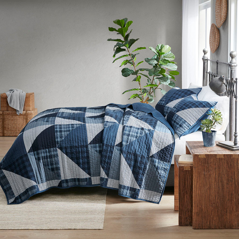 Woolrich Olsen Olsen 3 Piece Oversized Cotton Quilt Set, Blue