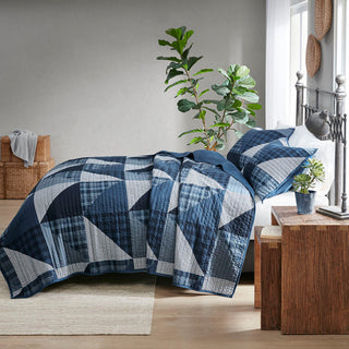 Woolrich Olsen Olsen 3 Piece Oversized Cotton Quilt Set, Blue