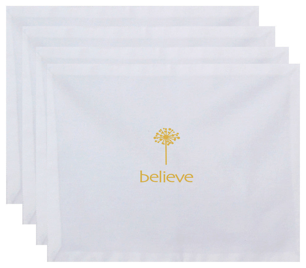 18"x14" Make A Wish, Word Print Placemat, Yellow, Set of 4