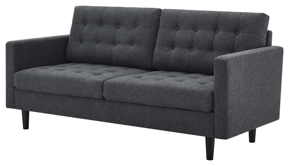 Tufted Sofa, Fabric, Dark Gray, Modern, Living Lounge Hotel Hospitality
