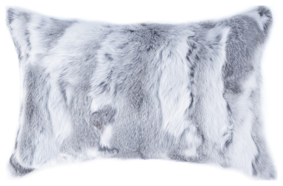 5" X 12" X 20" 100% Natural Rabbit Fur Grey Pillow
