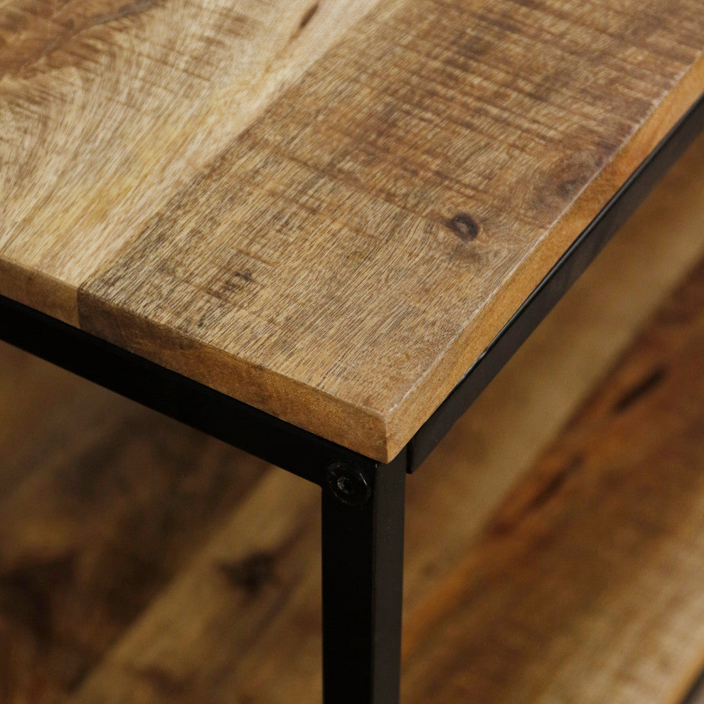 Logan Rectangular Coffee Table With Lower Shelf and Black Iron Frame