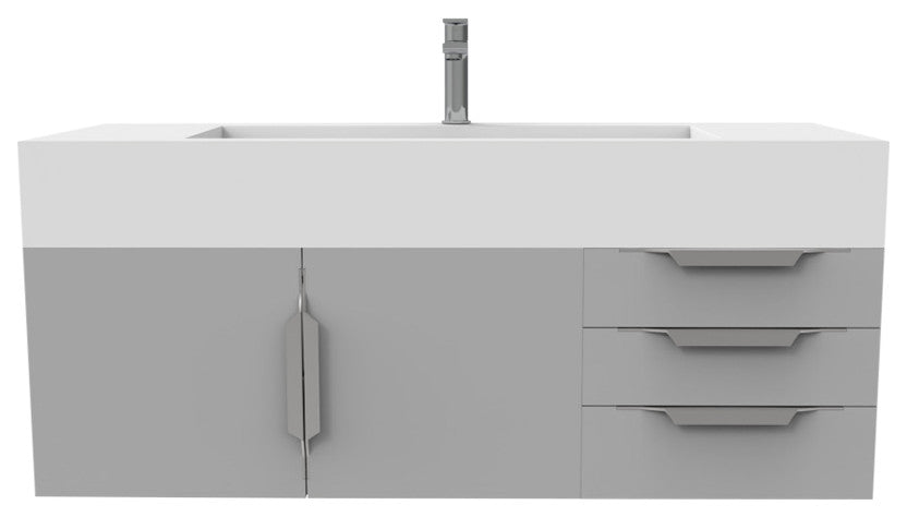 CastelloUSA Nile 48" Wall Mounted Vanity Set, Gray, White Top, Brushed Nickel