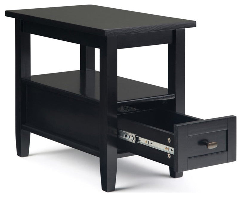 Warm Shaker Solid Wood 14 Inch Wide Rectangle Narrow Side Table In Black